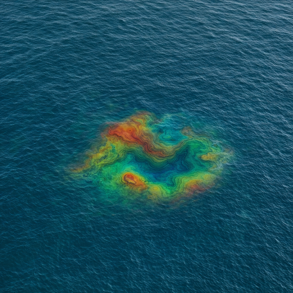 Sonar scan revealing hidden topography beneath the sea